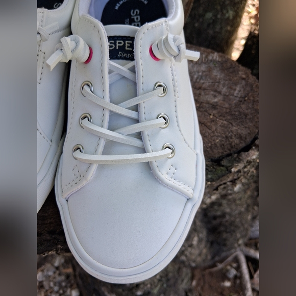 🔥New Sperry Kids Size 13M Pier Wave White shoes hot pink accents - Picture 2 of 8